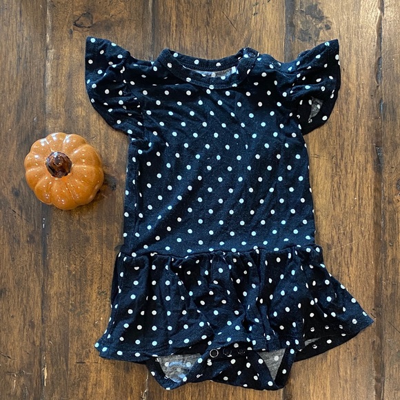 🧡 Posh Peanut Black and White Polka Dot Romper Dress 🧡 - Picture 1 of 7